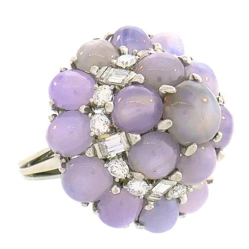 VINTAGE OSCAR HEYMAN STAR SAPPHIRE DIAMOND CLUSTER PLATINUM RING ESTATE JEWELRY (1 of 2)