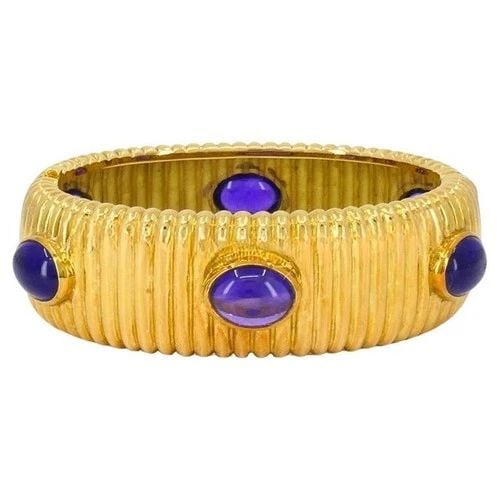 AMETHYST BRACELET 18K GOLD BANGLE VINTAGE JEWELRY (1 of 2)