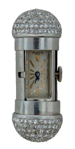 DIAMOND PLATINUM TRAVEL CLOCK WATCH PENDANT BY PAUL FLATO RARE ART DECO 1930S (1 of 2)