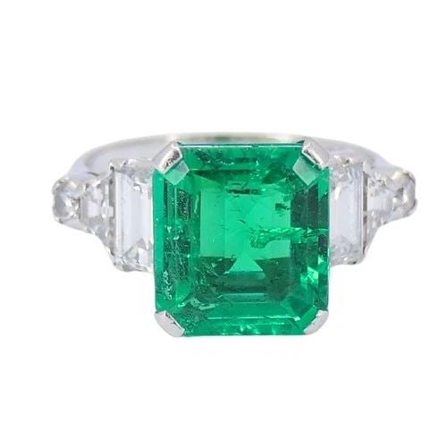 COLOMBIAN EMERALD ENGAGEMENT RING GIA PLATINUM DIAMOND (1 of 2)