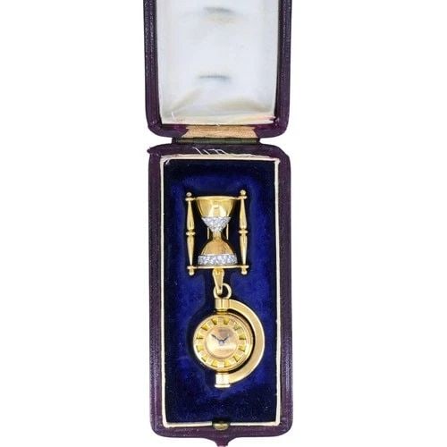 VINTAGE FRENCH LAPEL WATCH PIN CLIP 18K GOLD DIAMONDS ESTATE JEWELRY (1 of 2)