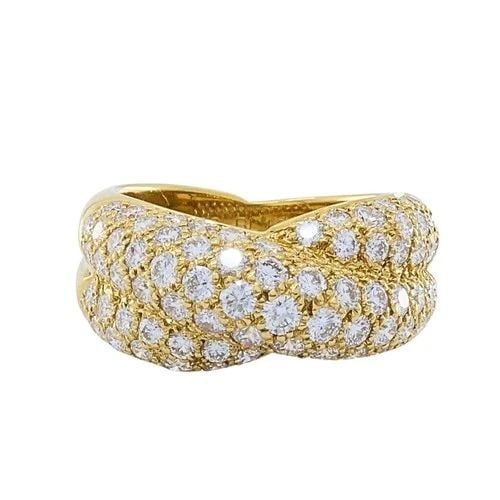 VAN CLEEF & ARPELS 18K GOLD PAVÉ DIAMOND BOMBÉ CROSSOVER RING: Van Cleef & Arpels 18k Gold Pavé Diamond Bombé Crossover Ring ES EAOO Product details: DESIGNER: Van Cleef & Arpels MATERIALS: 18k Yellow Gold GEMSTONE: Diamond WEIGHT: 8.6 Grams RING SIZE: 6.75 HAL