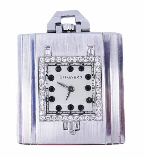 VINTAGE TIFFANY & CO. POCKET WATCH PENDANT PLATINUM DIAMOND ESTATE JEWELRY: VINTAGE TIFFANY & CO. POCKET WATCH PENDANT PLATINUM DIAMOND ESTATE JEWELRY VK ITOO TIFFANY & Co. Platinum Diamond Pocket Watch Pendant A rare vintage Tiffany & Co. Art Deco Revival pocket watch made i