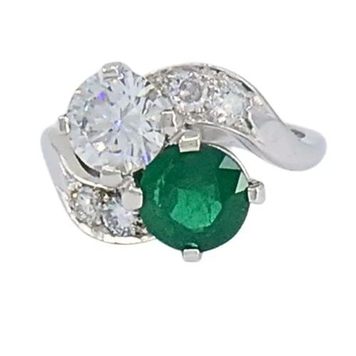 VINTAGE PLATINUM TOI ET MOI ENGAGEMENT RING DIAMOND EMERALD (1 of 2)