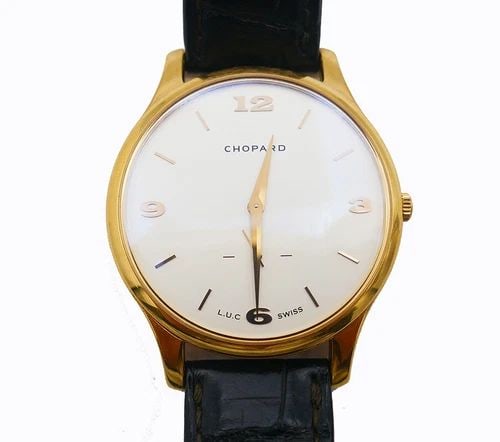 VINTAGE CHOPARD WATCH L.U.C 18K YELLOW GOLD LEATHER STRAP ESTATE JEWELRY (1 of 2)