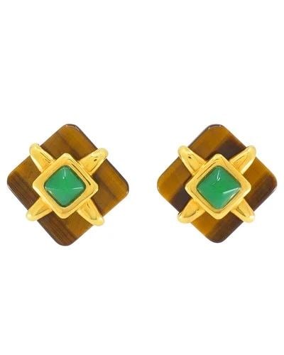 ALDO CIPULLO TIGER’S EYE EARRINGS 18K GOLD RHOMBUS SHAPED EARRINGS (1 of 2)