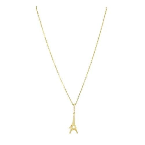 LOUIS VUITTON 18K GOLD DIAMOND EIFFEL TOWER FRENCH PENDANT NECKLACE: LOUIS VUITTON 18K GOLD DIAMOND EIFFEL TOWER FRENCH PENDANT NECKLACE A collectible Louis Vuitton Eiffel Tower pendant necklace, beautifully crafted in 18K yellow gold and accented with brilliant-cut di