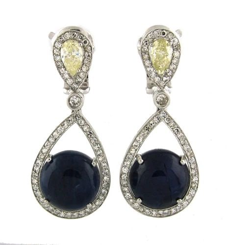 STUNNING 39.31 CTS CABOCHON BLUE SAPPHIRE 4.14 CTS DIAMOND WHITE GOLD EARRINGS: STUNNING 39.31 CTS CABOCHON BLUE SAPPHIRE 4.14 CTS DIAMOND WHITE GOLD EARRINGS Cabochon Sapphire Diamond White Gold Earrings Wonderful pair of earrings that is a great addition to your collection. Wei
