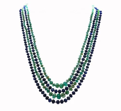 ART DECO NECKLACE EMERALD SAPPHIRE BEAD WITH DIAMOND OPAL PLATINUM CLASP (1 of 2)