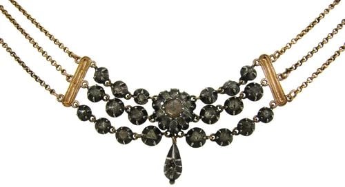 GEORGIAN DIAMOND SILVER YELLOW GOLD NECKLACE FRENCH 1830S DELICATE FEMININE (1 of 2)
