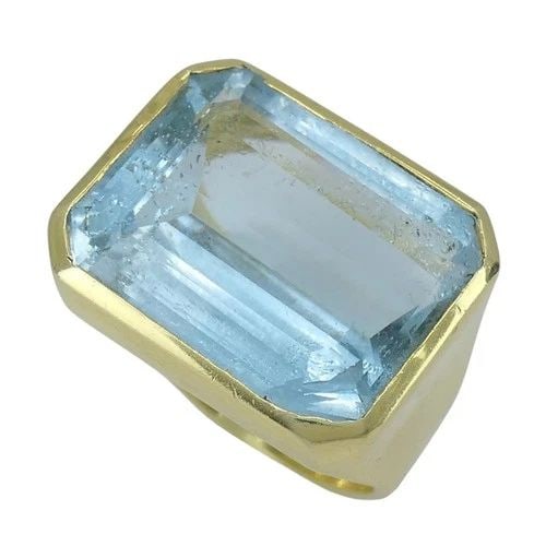 VINTAGE AQUAMARINE 18K YELLOW GOLD COCKTAIL RING, CIRCA 1970S, SIZE 9.25 (1 of 2)