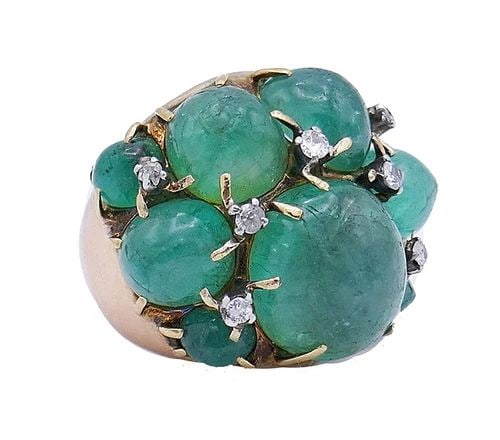 VINTAGE RING 14K GOLD EMERALD COCKTAIL ESTATE JEWELRY (1 of 2)
