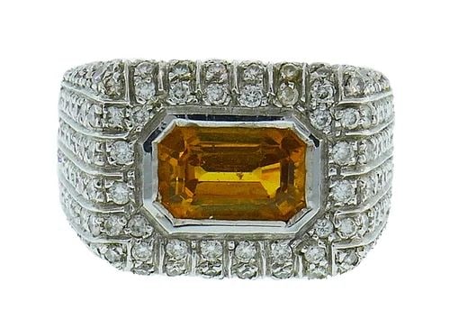 VINTAGE YELLOW SAPPHIRE DIAMOND 18K WHITE GOLD RING ITALY (1 of 2)
