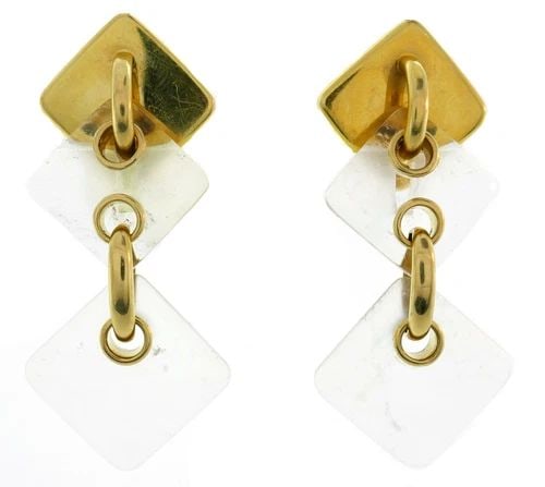 ALDO CIPULLO ROCK CRYSTAL YELLOW GOLD EARRINGS AUTHENTIC 1970S (1 of 2)