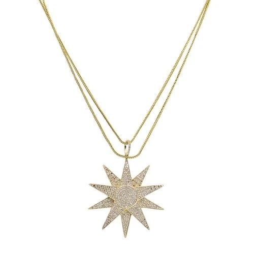 14K GOLD DIAMOND STARBURST PENDANT CHAIN NECKLACE: 14K GOLD DIAMOND STARBURST PENDANT CHAIN NECKLACE MATERIALS: 14k Gold GEMSTONE: Diamond WEIGHT: 20.3 Grams MEASUREMENTS: Pendant - 1 3/4", Chain - 28" HALLMARKS: 14K ITEM DETAILS: 14k Gold Diamond Sta