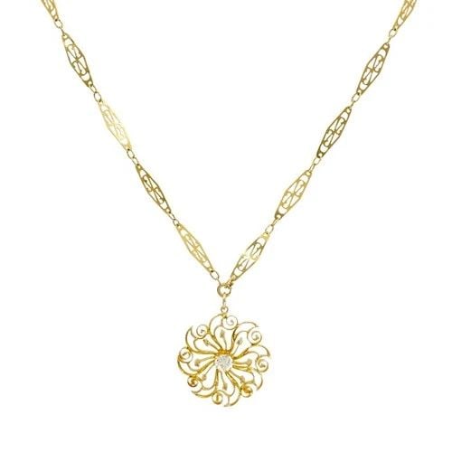 14K DIAMOND PENDANT 18K OPENWORK FILIGREE CHAIN NECKLACE (1 of 2)