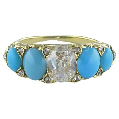 TURQUOISE RING ANTIQUE DIAMOND RING 18K GOLD (1 of 2)