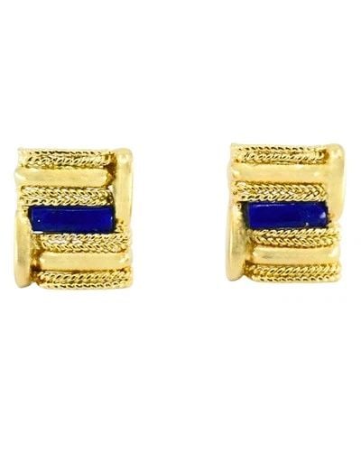 VINTAGE ALDO CIPULLO FOR CARTIER 18 GOLD EARRINGS LAPIS LAZULI: VINTAGE ALDO CIPULLO FOR CARTIER 18 GOLD EARRINGS LAPIS LAZULI NS AOOO A pair of vintage Aldo Cipullo for Cartier earrings, circa 1972, made of 18k gold and lapis lazuli. The earrings feature a distin