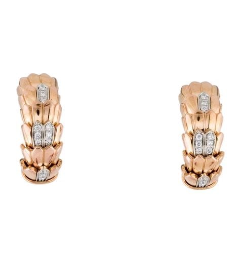 VINTAGE ROBERTO COIN HOOP EARRINGS: VINTAGE ROBERTO COIN HOOP EARRINGS Designer: Roberto Coin Materials: 18K Rose & White Gold Gemstone: 0.35 cts round brilliant cut diamond Weight: 25.5 grams Measurement: 1" x 3/8" Hallmarks: 18k, Ital