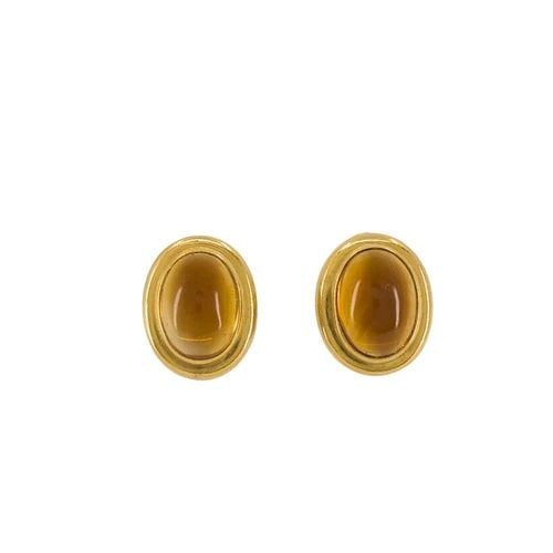 BVLGARI BULGARI CITRINE CABOCHON EARRINGS 18K GOLD: BVLGARI BULGARI CITRINE CABOCHON EARRINGS 18K GOLD NS UEOO Bvlgari Bulgari Citrine Cabochon Earrings 18k Gold Each earring features an oval-shaped cabochon citrine set in a smooth gold bezel. The citr