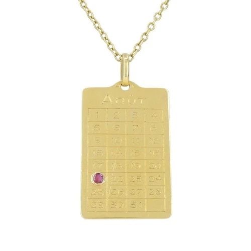 FRENCH 18K GOLD RUBY 'AUGUST 21ST' CALENDAR PENDANT CHAIN NECKLACE (1 of 2)