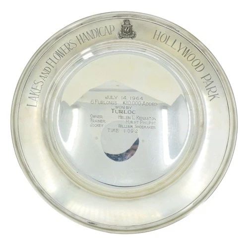 1964 STERLING SILVER LAKES AND FLOWERS HANDICAP HOLLYWOOD PARK TROPHY PLATE (1 of 2)