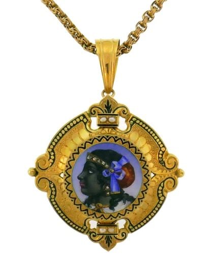 VICTORIAN YELLOW GOLD PIN BROOCH NECKLACE PENDANT ENAMEL PAINTING (1 of 2)