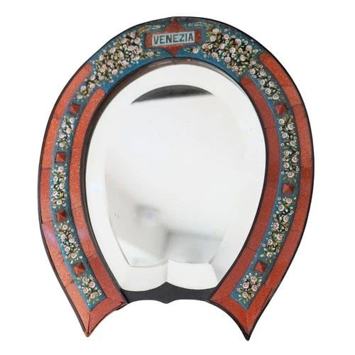 ANTIQUE 1900S ITALIAN MICRO MOSAIC HORSESHOE MIRROR STAND W/ BOX (1 of 2)