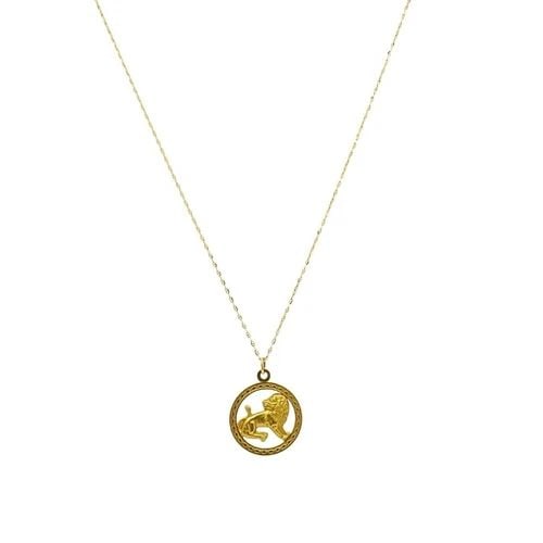 VINTAGE LEO ZODIAC 18K GOLD PENDANT 14K GOLD CHAIN NECKLACE: VINTAGE LEO ZODIAC 18K GOLD PENDANT 14K GOLD CHAIN NECKLACE Product details: DESIGNER: Unknown CIRCA: Late 20th Century MATERIALS: 14K Yellow Gold Chain, 18K Yellow Gold Pendant WEIGHT: 4.2 Grams MEAS