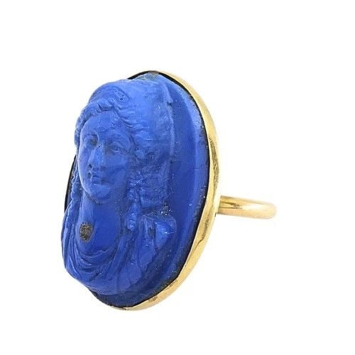 14K GOLD BLUE CARVED CAMEO CLASSICAL PORTRAIT RING (1 of 2)