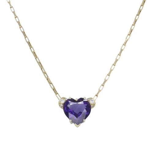 UNOAERRE ITALIAN 14K GOLD DIAMOND AMETHYST HEART PENDANT NECKLACE (1 of 2)