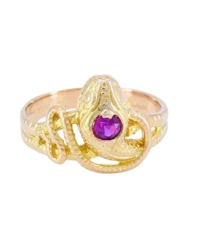 VINTAGE SNAKE RING 14K GOLD RED STONE RING SERPENT JEWELRY (1 of 2)