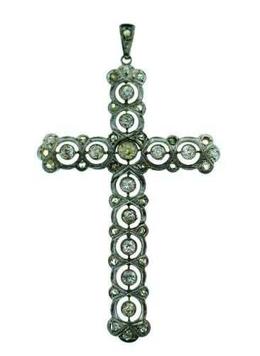 VINTAGE 18K WHITE YELLOW GOLD FILIGREE DIAMOND CROSS PENDANT (1 of 2)