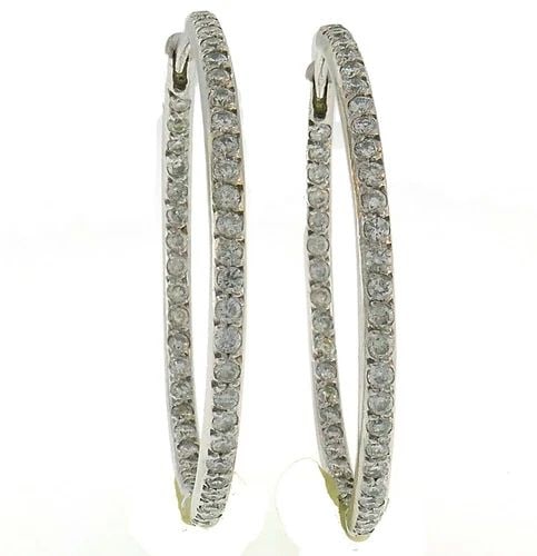 VINTAGE DIAMOND WHITE GOLD HOOP EARRINGS (1 of 2)