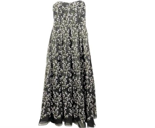 ERDEM BLACK SILK AND FLORAL PATTERN EVENING DRESS SIZE 8 (1 of 2)