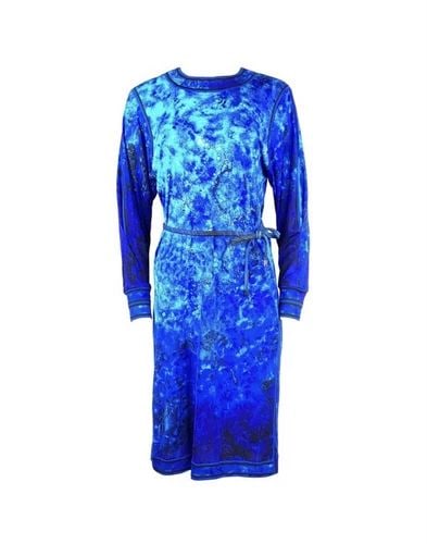 VINTAGE LEONARD PARIS BLUE AQUA LONG SLEEVES MIDI DRESS W/ BELT (1 of 2)
