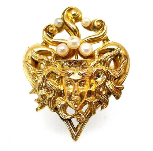 VINTAGE ART NOUVEAU 14K YELLOW GOLD PEARL RING: VINTAGE ART NOUVEAU 14K YELLOW GOLD PEARL RING Beautiful Art Nouveau 14k yellow gold pearl ring Measurements: ring size is 7.5; 1" W x 1 1/4" L Weight is 7.0 grams In excellent condition; wear