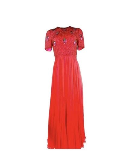 VINTAGE BOB MACKIE RED AND PINK STRAWBERRY MAXI EVENING DRESS GOWN SIZE 10: VINTAGE BOB MACKIE RED AND PINK STRAWBERRY MAXI EVENING DRESS GOWN SIZE 10 VINTAGE BOB MACKIE RED AND PINK STRAWBERRY MAXI EVENING DRESS GOWN SIZE 10 Size 10 Short sleeves, measure 8.75” from th
