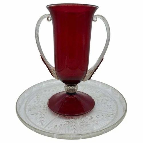 ART DECO VENETIAN RED GLASS VASE WITH CHARGER PLATE (1 of 2)