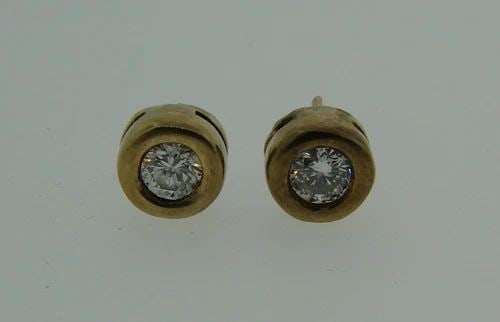 CHIC ROUND DIAMOND YELLOW GOLD STUD EARRINGS STUDS PERFECT GIFT (1 of 2)
