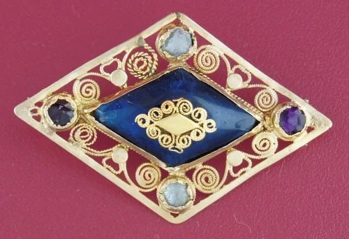 ANTIQUE COLORED GLASS YELLOW GOLD PIN PENDANT BROOCH CLIP 15TH-16TH CENTURY (1 of 2)