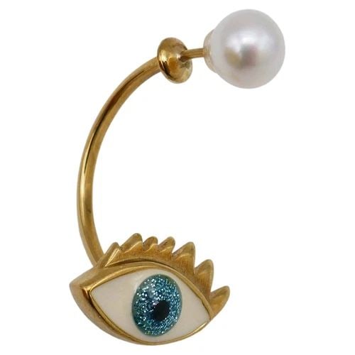 DELFINA DELETTREZ GOLD ENAMEL EYE PIERCING EARRING: DELFINA DELETTREZ GOLD ENAMEL EYE PIERCING EARRING Delfina Delettrez Gold Enamel Eye Piercing Earring The piercing earring with the signature eye motif and a freshwater pearl closure. Stamped with Del
