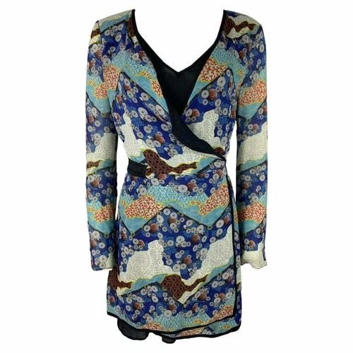 PROENZA SCHOULER BLACK AND MULTICOLORED WRAP ROUND MINI DRESS, SIZE 6 (1 of 2)
