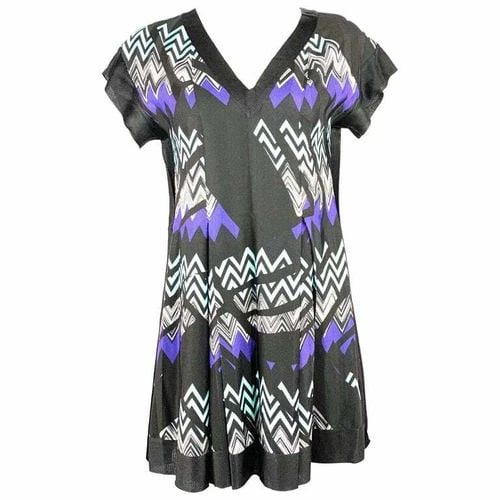 MISSONI BLACK AND BLUE ZIG ZAG V- NECK SHORT SLEEVES MINI DRESS (1 of 2)
