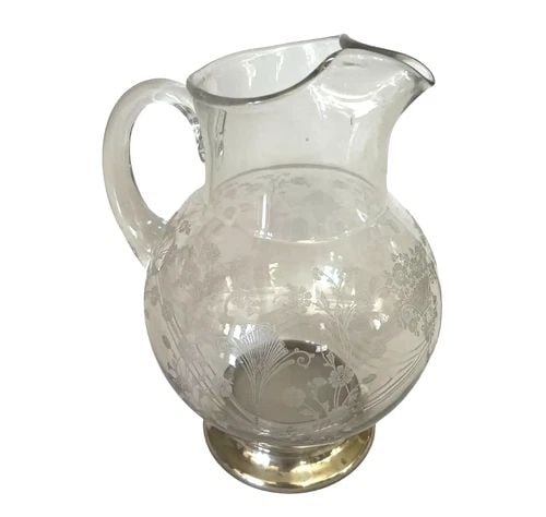 1930S DUNCAN & MILLER 'FIRST LOVE' CRYSTAL & STERLING SILVER PITCHER (1 of 2)