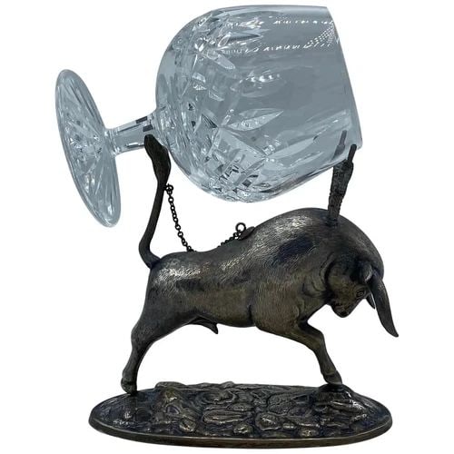 1950S SILVER BULL AND CRYSTAL COGNAC GLASS DRINK SET (1 of 2)