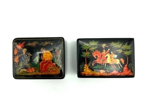 1970-1980 RUSSIAN FAIRY TAIL HAND PAINTED LACQUER JEWELRY BOX SET (1 of 2)