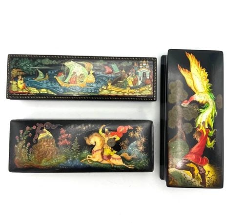 1970-1980 RUSSIAN FAIRY TAIL HAND PAINTED LACQUER JEWELRY BOX SET (1 of 2)