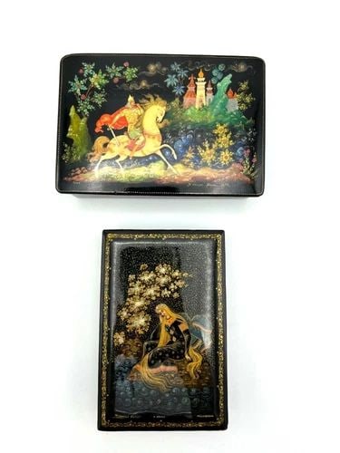 1970-1980 RUSSIAN FAIRY TAIL HAND PAINTED LACQUER JEWELRY BOX SET (1 of 2)