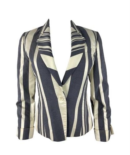 CAROLINA HERRERA WHITE AND BLUE BLAZER JACKET, SIZE 6 (1 of 2)